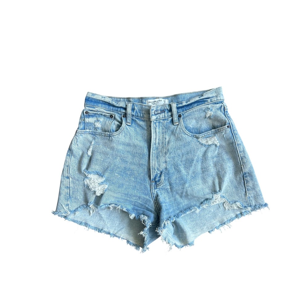 Abercrombie & Fitch Curve Love High Rise Mom‎ Shorts Distressed Light Wash 27 4